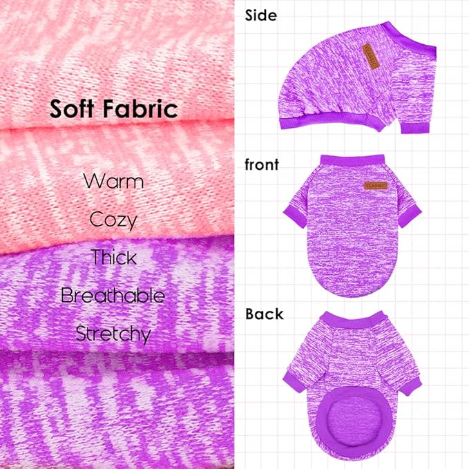 2 Pack Dog Sweaters for Small Dogs Girl Boy Winter Fleece Clothes Warm Soft Dog Sweatshirt Outfit for Dogs Cats Pet Apparel