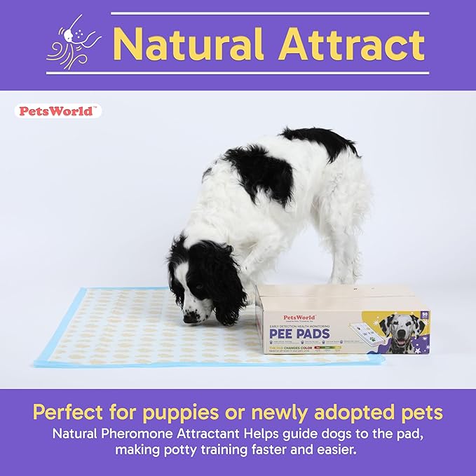 PETSWORLD Giant Dog Potty Pads, Odor-Eliminating, 36" x 36", Ultra Absorbent 5-Layer Leak-Proof Training Pads for Dogs & Cats (36x36 Health Indicating, 25 Count)