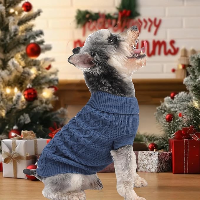 Small Dog Warm Winter Sweater Pet Clothes Knitwear for Small to Medium Breeds Dog Outfits (Dark Blue S)