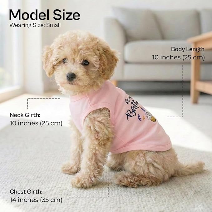 Parisian Pet Dog T-Shirt with Embroidered 'Its My Birthday' - Dog Birthday Girl Shirt - Sleeveless, Lightweight Pet Vest - Pink Washable Vest for Small Dogs XS