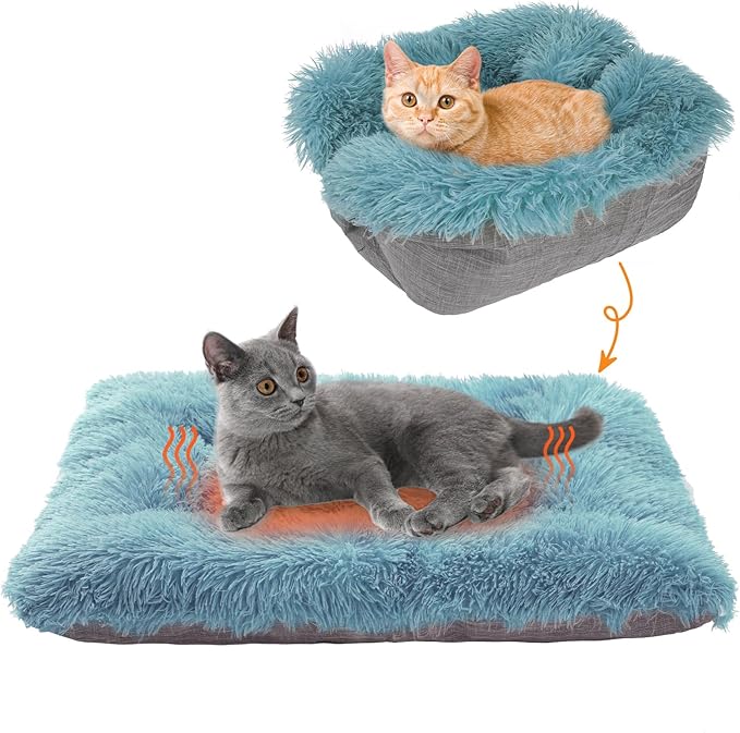 SCENEREAL Self Warming Cat Bed, Heated Cat Bed Mat for Cats Small Dogs, 2 in 1 Soft Plush, Washable Pet Pad for Indoor Outdoor Kitten Puppy, Navy Blue 20x24