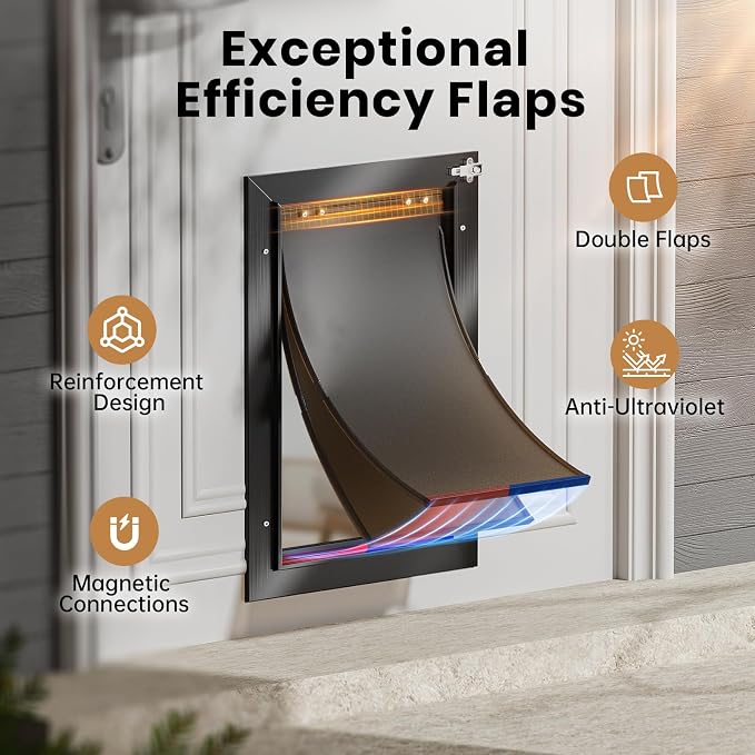 All Aluminum Dog Door for Exterior Door, Large Doggy Door, Heavy Duty Pet Door, Double Magnetic Flaps, Thermal Tnsulation, Energy Efficient, Sliding Lock Panel (Pets Up to 110Lb). | Aluminum Alloy Frame, Upgraded Magnetic Flaps, Thermal Insulation, Ene...