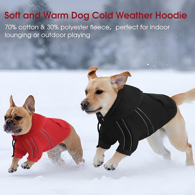 ASENKU Cozy Dog Hoodie，Soft Sweater with Adjustable Hood, Back Pocket and Leash Access Hole，Warm Reflective Sweatshirt for Cold Weather（Black，M