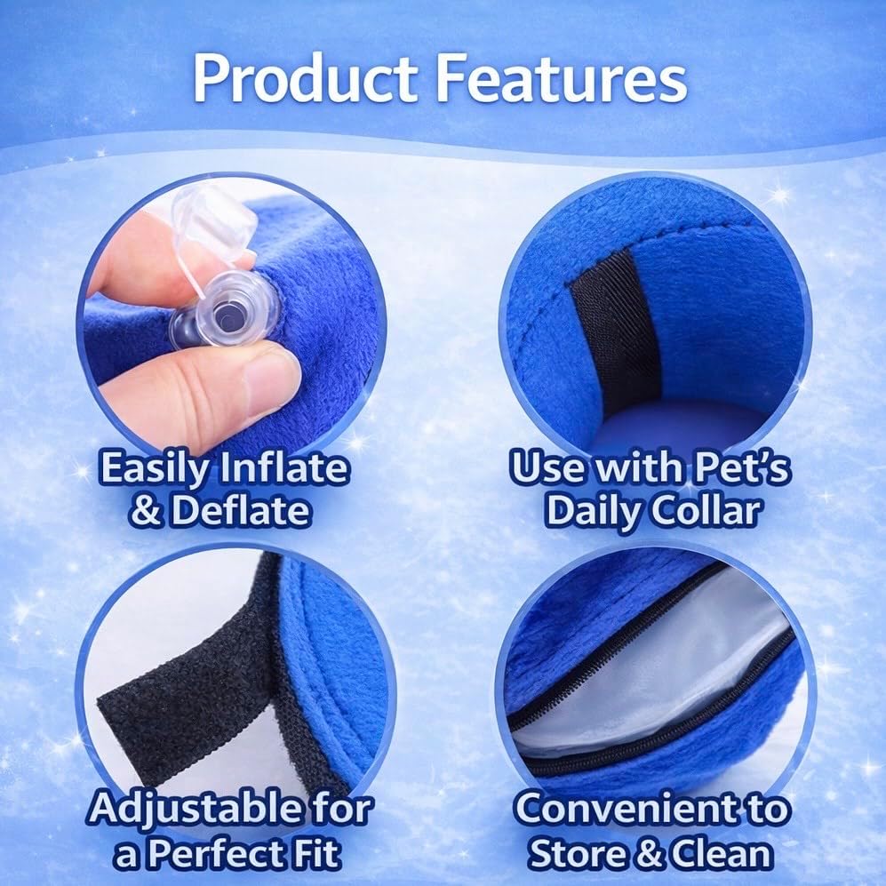 Inflatable Dog Cone Collar Alternative – Soft Recovery Donut E-Collar for Small, Medium, and Large Dogs & Cats After Surgery (Blue, M [13"-18"])