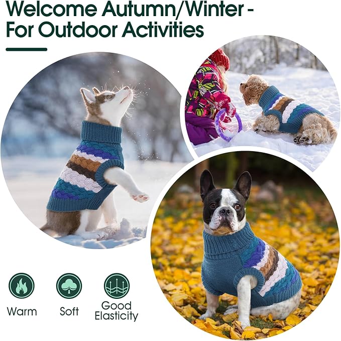 Kuoser Dog Sweater, Warm Dog Sweaters for Small Dogs Pet Christmas Outfit, Soft Puppy Holiday Sweater with Harness Hole Thermal Pet Winter Clothes Doggy Pullover Jumper for Dogs Boy Girl, Blue S