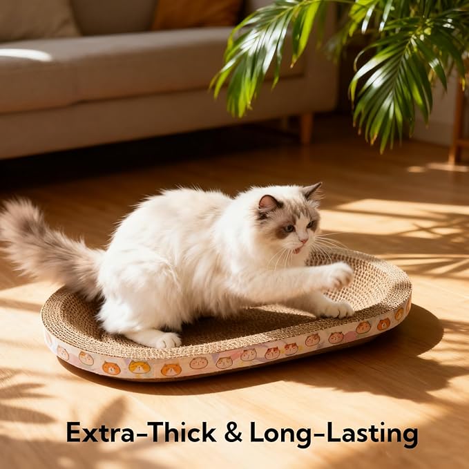 Spindro 5 Pack Large Cat Scratcher Cardboard, Oval Cat Scratcher Bed Cat Scratch Pad Board Lounge Couch for Indoor Cats Bowl Shaped Cat Scratching Post Nest for Cats Grinding Claw Furniture Protector