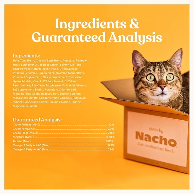 Made by Nacho Flaked Filets Recipe in Bone Broth, Grain-Free Chef's Selects Wet Food for Cats Balanced Diet in Naturally Hydrating Pumpkin-Infused Broth (3.0 oz (Pack of 12), Tuna & Rainbow Trout)