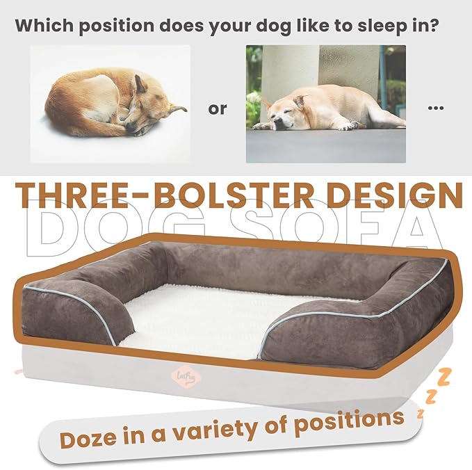 Laifug Large Orthopedic Premium Memory Foam Dog Bed, Dog Sofa with Washable and Removable Suede Cover, Waterproof Liner and Non-Slip Bottom Light Brown, X-Large(44''x34''x9'')