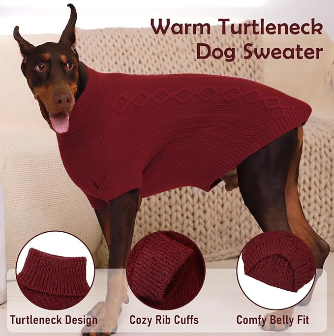 XXL Dog Sweater With Harness Hole - Red for Boy Girl, Extra Large Holiday Outfits, Thanksgiving Christmas for Pitbulls, Boxer, Labrador, Red 2XL