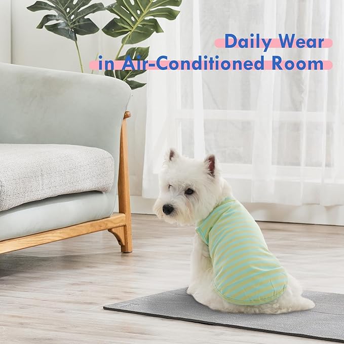 3 Pack XL Green Striped Dog T-Shirts – Lightweight Sleeveless Shirts for Medium Dogs, Breathable Summer Vest for Outdoor Insect Protection & Indoor Air Conditioning Comfort (Green,XL)