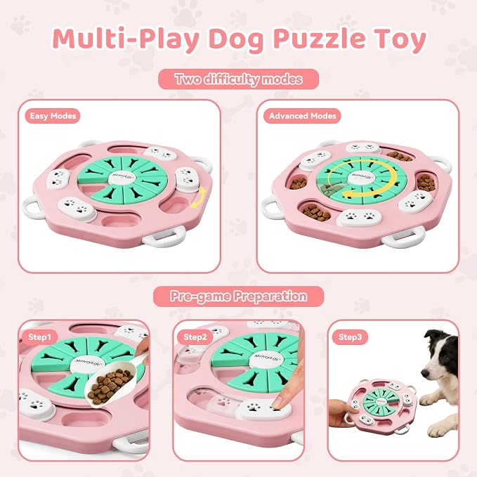 Dog Puzzle Toy for Smart Dogs, Interactive Dog Enrichment Toys,Level2(Pink)