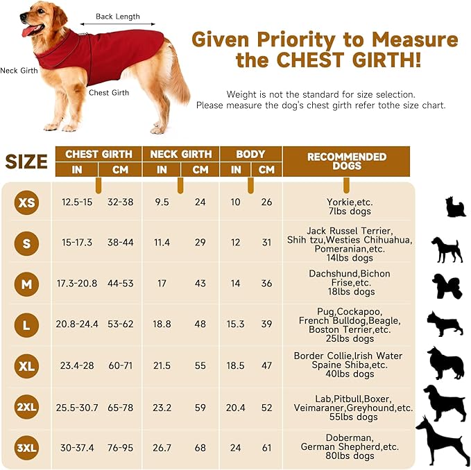Fleece Dog Coat Pet Jacket Reflective for Cold Weather for Extra Large to Small Pets(Red,M)