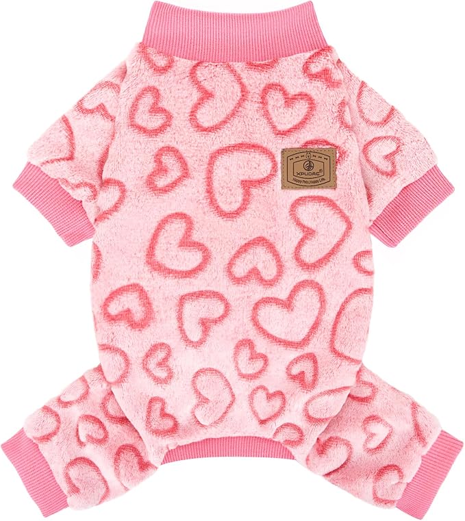XPUDAC Dog Pajamas Heart Fleece Dog Sweater Winter Puppy Clothes for Small Medium Dogs Girl Pet Holiday Clothes Doggie Outfits for Christmas, 2XL