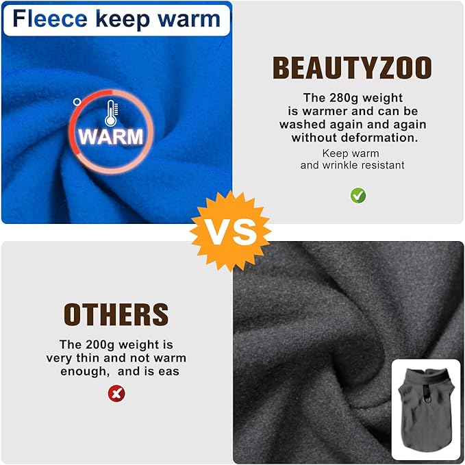 BEAUTYZOO Dog Fleece Vest Sweater Winter Jacket for Small and Medium Dogs with D-Ring Leash Cold Weather Coat Hoodie for XS S M Dogs Boy or Girls