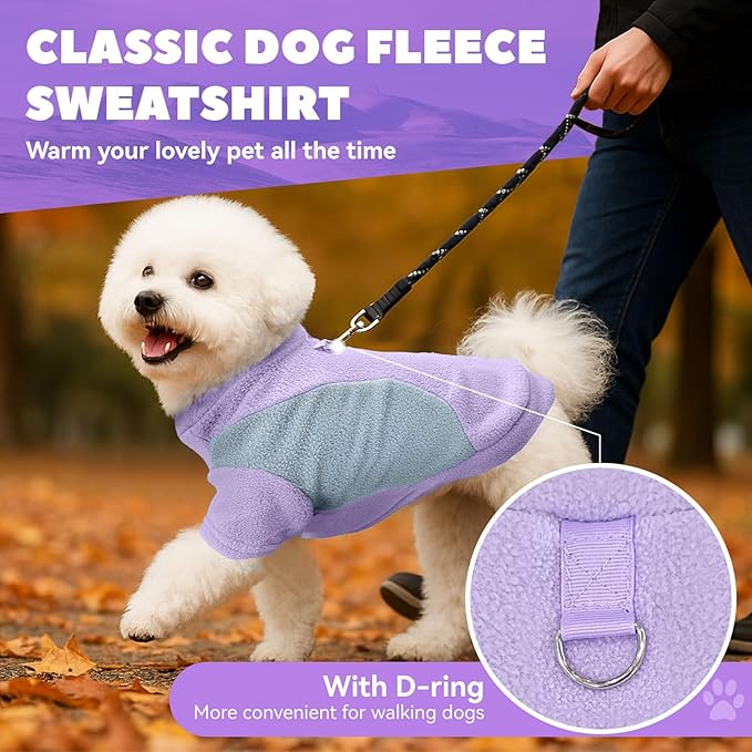 Small Fleece Dog Sweater with Leash Ring Soft Warm Fall Winter Dog Clothes Cute Cat Apparel Puppy Sweaters Classic Pullover Doggy Sweatshirts Chihuahua Costumes Cat Outfits(Purple,XXL)