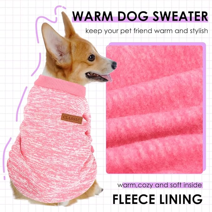 3 Pack Dog Sweaters for Small Dogs Girl Boy Winter Fleece Clothes Warm Soft Dog Sweatshirt Outfit for Dogs Cats Pet Apparel (Pink+Rose+Purple, Large)