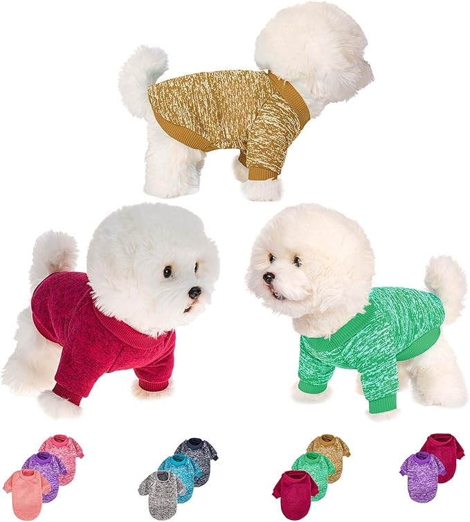 Dog Sweater, Dog Sweaters for Small Dogs, 2, 3 Pack Warm Soft Pet Clothes for Puppy, Medium Large Cat, Dogs Girl or Boy, Dog Shirt for Winter Christmas (Red+Green+Coffee, Large)