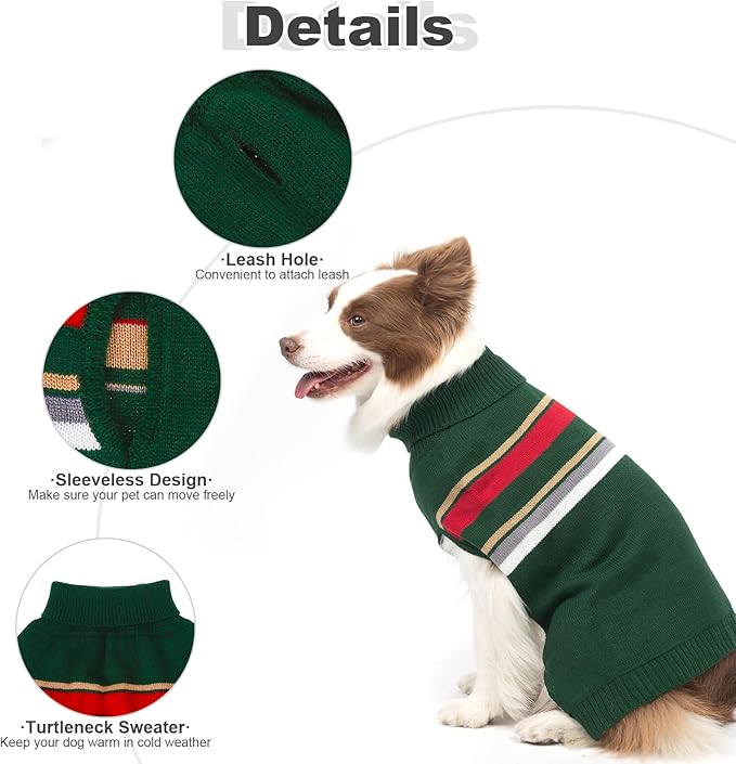 PAWCHIE Dog Sweater for Large Size Dog Girls Boys, Warm Coat Turtleneck Thick Dog Clothes with Leash Hole, Stretchy Knitted Dog Outfit for Small to Large Doggy Puppy Cat, Green L