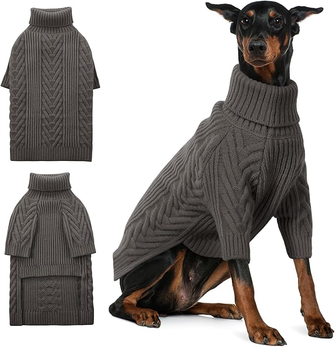 ASENKU Extra-Large Dog Sweater, Dog Sweaters for Extra Large Dogs, Pet Sweatshirt Apparel Turtleneck Pullover Winter for Doberman, Great Dane (Dark Grey, 4XL)