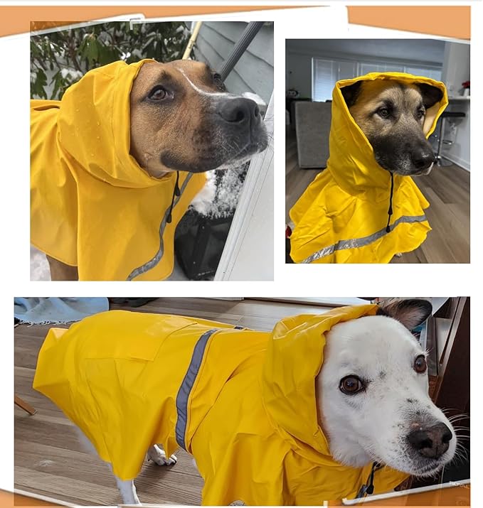 HAPEE Dog Raincoats with Reflective Strip Hoodie,Poncho Jacket for Large Dogs fit Golden Retriever Doodle (A1-Yellow, 22B (55-65 lbs))