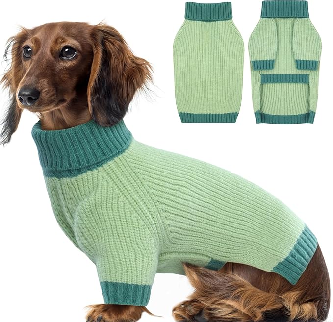 Dog Sweaters for Medium Dogs Boy Girl, Soft Turtleneck Sweater with Leash Hole, Fall Sweater Christmas Warm Winter Pet Sweaters for Schnauzer Bichon Frise, Green M