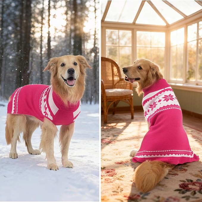 Mihachi Dog Sweater - Winter Coat Apparel Clothes with Colorful Stripes for Cold Weather, Pink XL