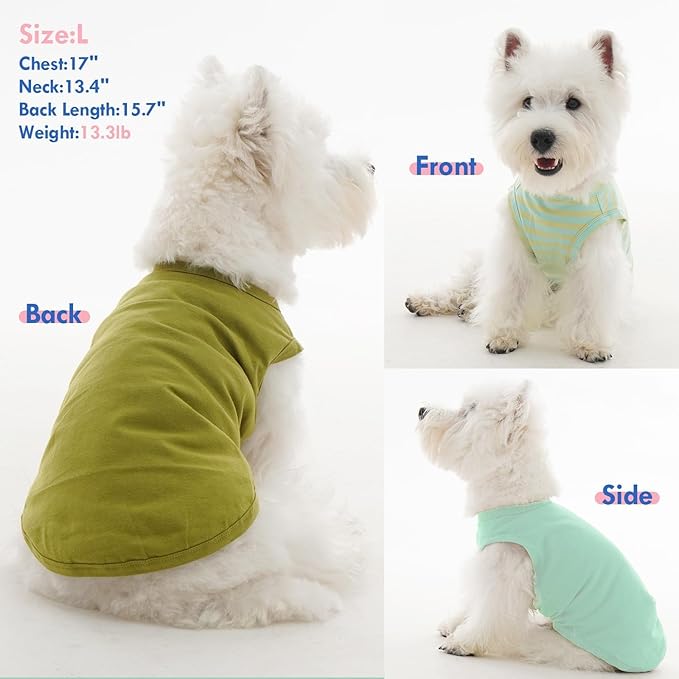 3 Pack XL Green Striped Dog T-Shirts – Lightweight Sleeveless Shirts for Medium Dogs, Breathable Summer Vest for Outdoor Insect Protection & Indoor Air Conditioning Comfort (Green,XL)