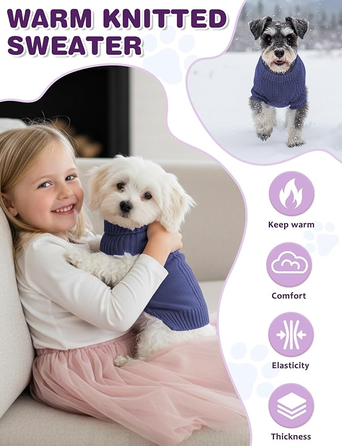 Dog Sweaters for Small Medium Large Dog, Classic Turtleneck Pet Clothes Warm Thermal Doggy Winter Coat, Thick Double Knitting Collar Pullover Cold Weather Puppy Jacket for Indoor & Outdoor Wear