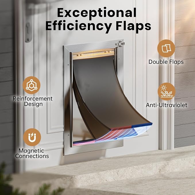 Aluminum Cat Door Interior Door, Pets Up to 22 lb | Rust Proof Heavy Duty Small Doggie Door for Exterior Doors, 2 Soft Magnetic Flaps, Sliding Closing Panel, Easy Installation
