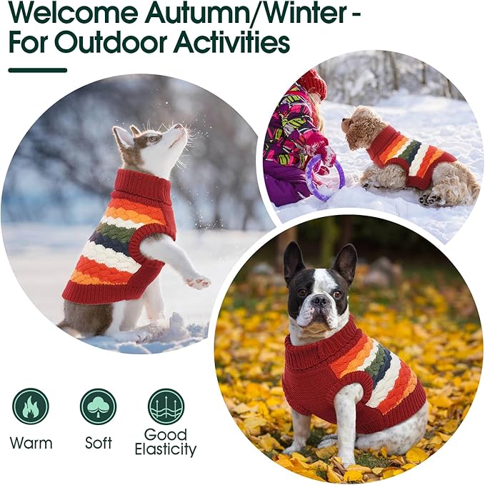 Kuoser Dog Sweater, Warm Dog Sweaters for Extra Large Dogs Girl Boy, Pet Turtleneck Knitted Pullover Jumper for Xmas Thanksgiving, Puppy Winter Vest Thermal Doggy Sweatshirt for Fall Winter, Red 3XL