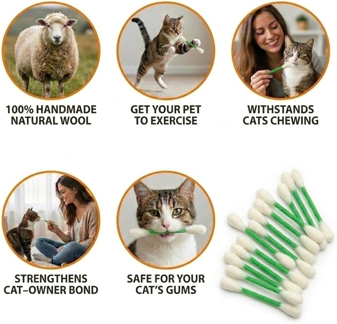 Glaciart One Swabs Cat Toys with Catnip - 12 Pk | Durable for Chew, Cute Cat Toys Interactive Kitty for Boredom, Exercise, & Play | Filled w/Organic Catnip for Anxiety & as Digestive Aid | Gift Idea