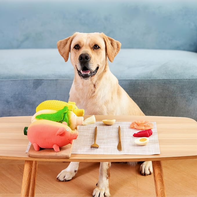 3-Pack Squeaky Vegetable - Shaped Pig Dog Toys with Grunts & Oinks,Durable Rubber Puppy Chew Toys with Interactive Latex Design