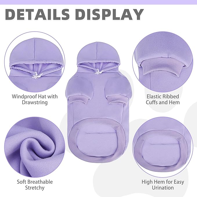 KOOLTAIL Basic Dog Hoodie - Soft & Warm Dog Hoodie Sweater with Leash Hole and Pocket, Pet Winter Coat, Cold Weather Clothes Sweatshirt for Small Medium Large Dogs Puppy Cat Boys Girls Lavender XXL