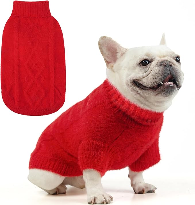 KOOLTAIL Dog Sweater, Fuzzy Thick Super Soft Warm Dog Christmas Sweater Turtleneck Pullover for Cold Weather, Knitted Fleece Pet Fall Clothes Coats for Small Medium Large Dogs Girls Boys, Red SM