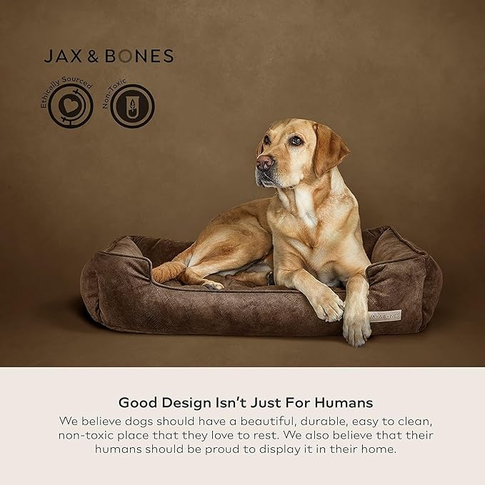 Jax & Bones Dog Bed Lounge - Machine Washable Bed for Dogs - Extra Heavy Duty Bolstered Sides - Large Grey Dog Mat Beds | 39 x 32 Inches
