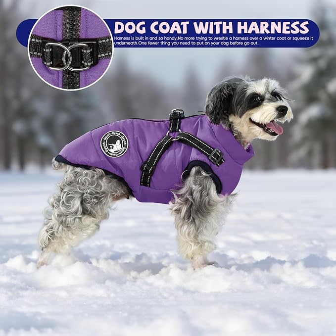 Gyuzh Dog Coat with Harness Puppy Coats Small Dog Harness Jacket Winter Waterproof Jackets for Smal Medium Large Dogs