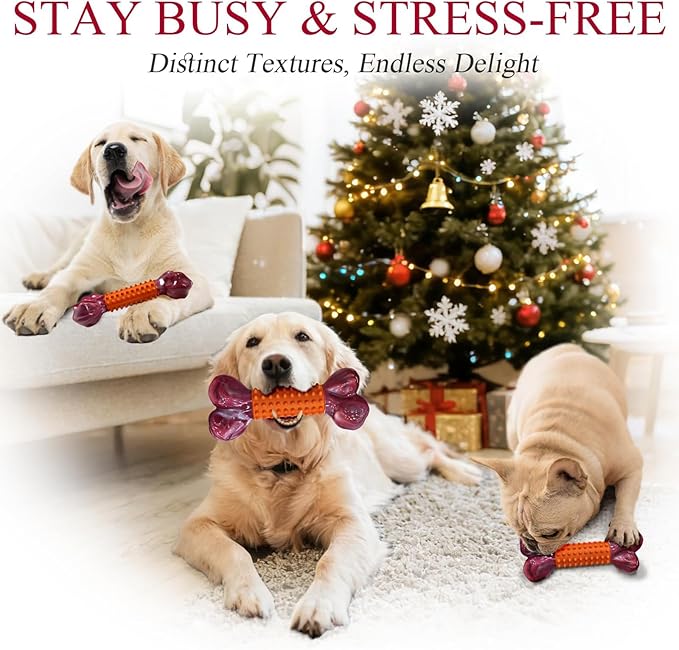 Apasiri Dog Toys for Aggressive Chewers Large Breed 2-Pack: Heavy Duty Chew Toys for Medium Dogs Indestructible Orange Dog Gift with Peanut Butter Flavor