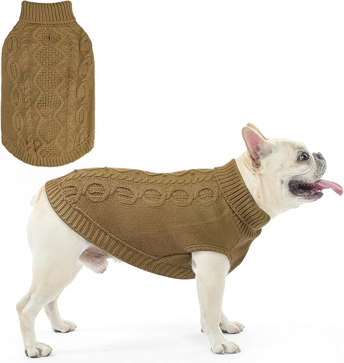 SCENEREAL Fall Knitted Dog Sweater for Large Medium Small Dogs, Cat Dog Winter Coat Warm Sweatershirts Outfits, Classic Pet Clothes with Leash Hole, Soft Pet Knitwear Apparel for Girls Boys, Beige M