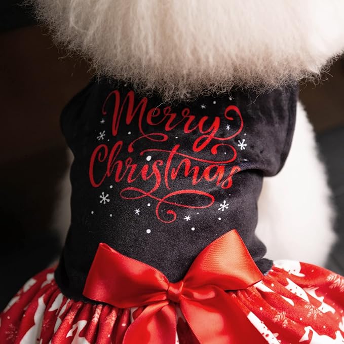 CuteBone Merry Christmas Dog Dress Velvet for Small Dogs Girl Reindeer Puppy Dresses Red Dog Clothes CVA04M-D