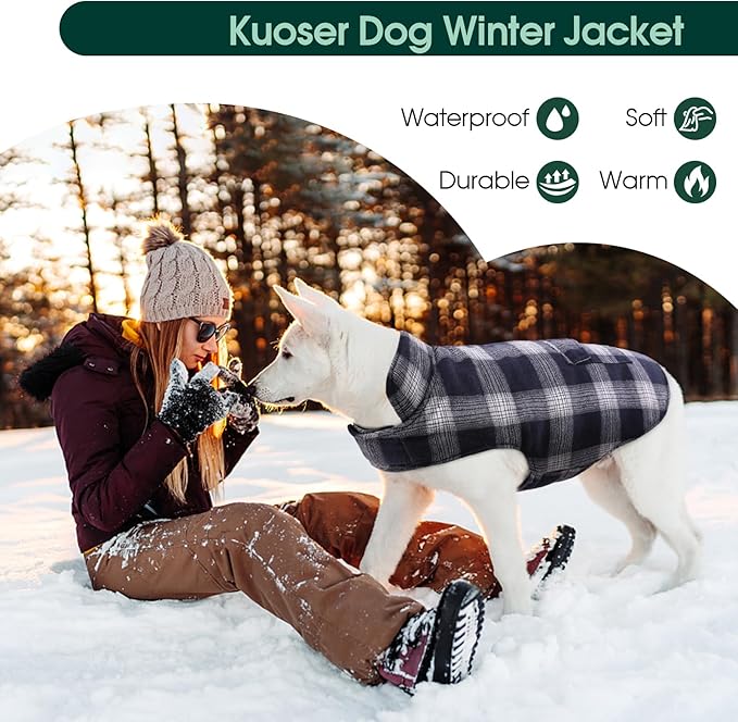 Kuoser Dog Winter Coat, Reversible Dog Jacket, Warm Doggie Coat British Style Puppy Cold Weather Vest, Windproof Pet Clothes Vest for Small Dogs, Blue S