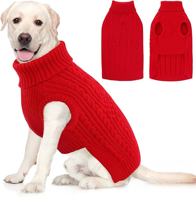 AOFITEE XL Christmas Dog Sweater, Extra Large Dog Sweater Girl Boy, Warm Turtleneck Dogs Sweaters Girl Boy, Red Dogs Sweaters Pet Knitwear, Soft Pullover for Beagle, Weimaraner, Dalmation, Red XL