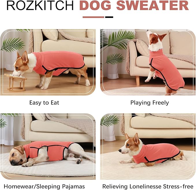 ROZKITCH Dog Winter Coat Soft Pullover Pajamas, Pet Windproof Warm Cold Weather Jacket Vest Cozy Jumpsuit Apparel Outfit Clothes for Small Medium Large Giant Walking Hiking Travel Orange L