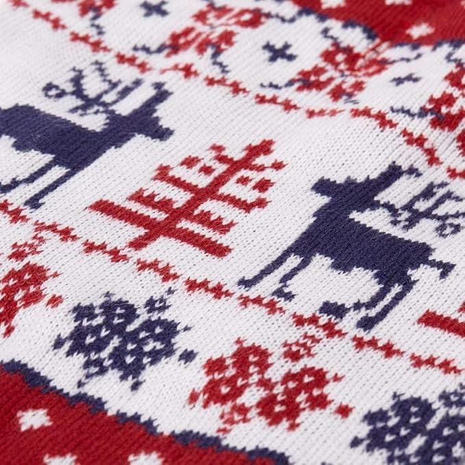Blueberry Pet Ugly Christmas Reindeer Dog Sweater for Large Dogs, Turtleneck, Cozy Acrylic, Tango Red & Navy, Matching Family Outfits, Ugly Sweater for Women & Men, Dog Clothes