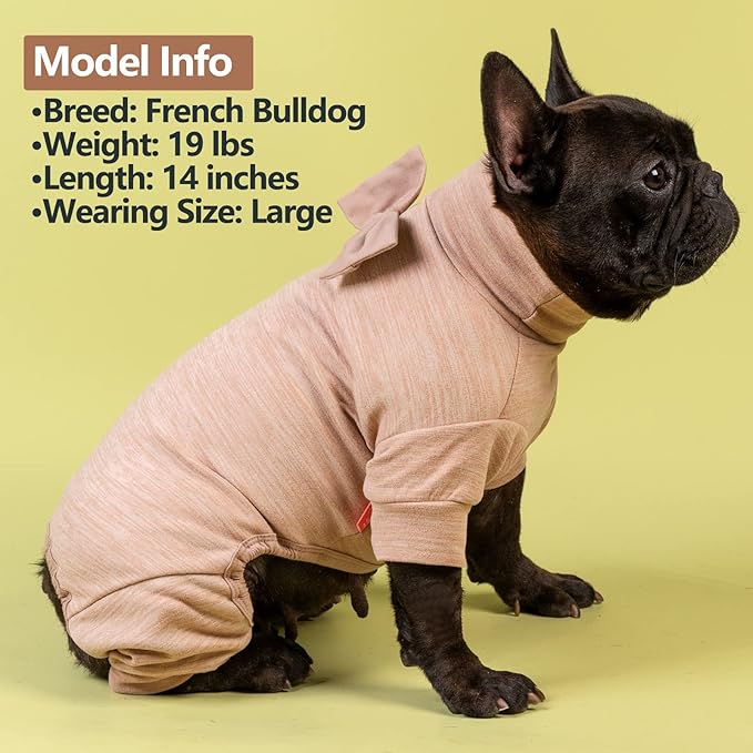 KYEESE Dog CoatsTurtleneck Stretchy Pet Pjs Dog Sweater Super Soft Warm Material Dogs Pajamas with Bowtie Pet Onesie for Small Dogs Cold Weather Coat, Khaki,L