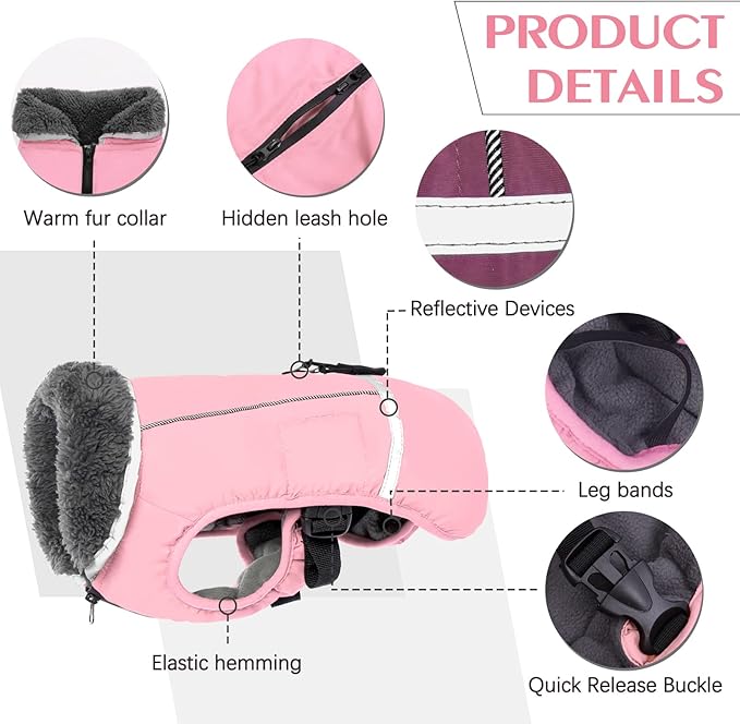 QBLEEV Warm Dog Coat: Reflective Dog Jacket, Waterproof Winter Coat with Turtleneck, Thick Fleece Snowsuit, Christmas Pet Vest for Small to Large Dogs (XL)