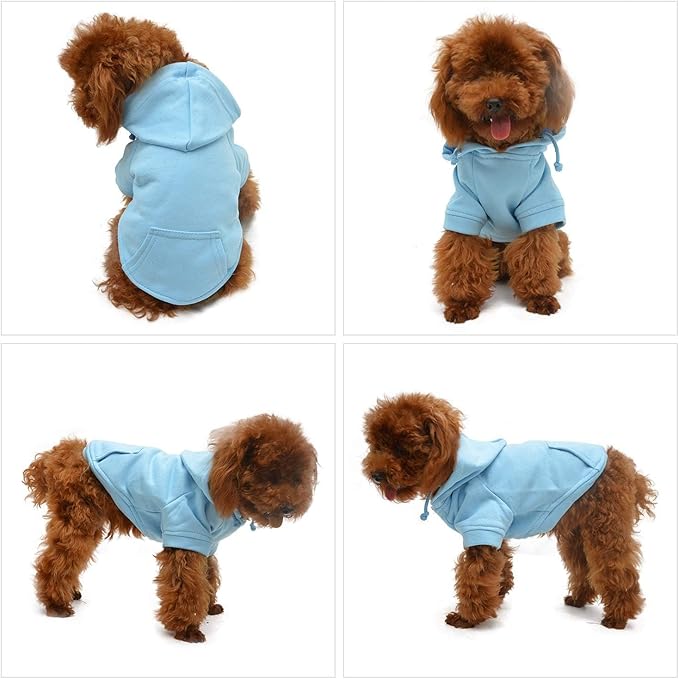 Lovelonglong Blank Basic Hoodie Sweatshirt for Dogs 100% Cotton Fits Small Medium Dachshund Large Dog Sky-Blue S