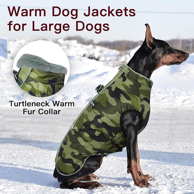 Medium Dog Coat - Warm Zip Up Snowsuit Dog Harness Vest, Reflective Water-Resistant Dog Jacket for Medium Dogs - Camouflage