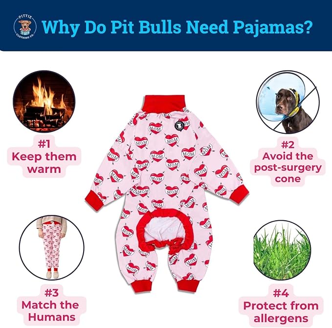 Pittie Clothing Pit Bull Dog Pajamas – Full Coverage Dog Onesie, Soft Pajama Outfit for Medium, Large, XL & XXL Breeds