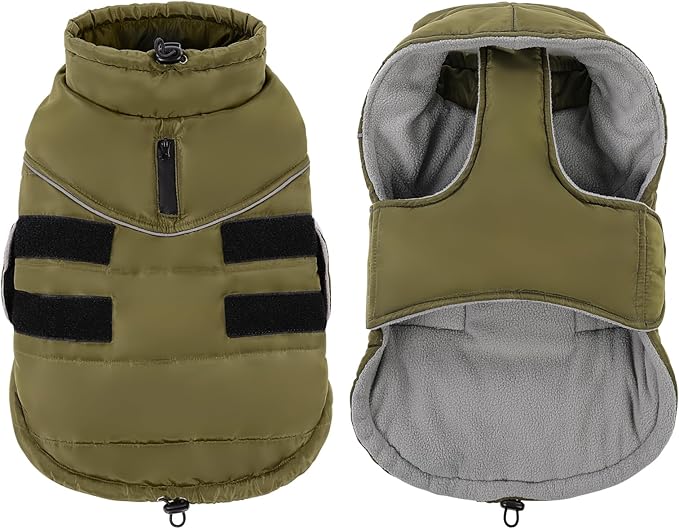 Peferhouse Dog Warm Winter Coat for Large Dogs - Male, Cold Weather Jacket, Windproof, Reflective, Thick Vest, ArmyGreen, 2XL