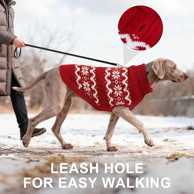 BEAUTYZOO Dog Christmas Sweater for Medium Large Dogs Boy Girl,Thick Warm Winter Turtleneck Pullover Cable Knit Big Dog Sweaters Pitbull Labrador Golden Retriever Clothes Male Female Pet Jacket,Red M